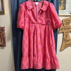 Pink Floral Mini Babydoll Dress